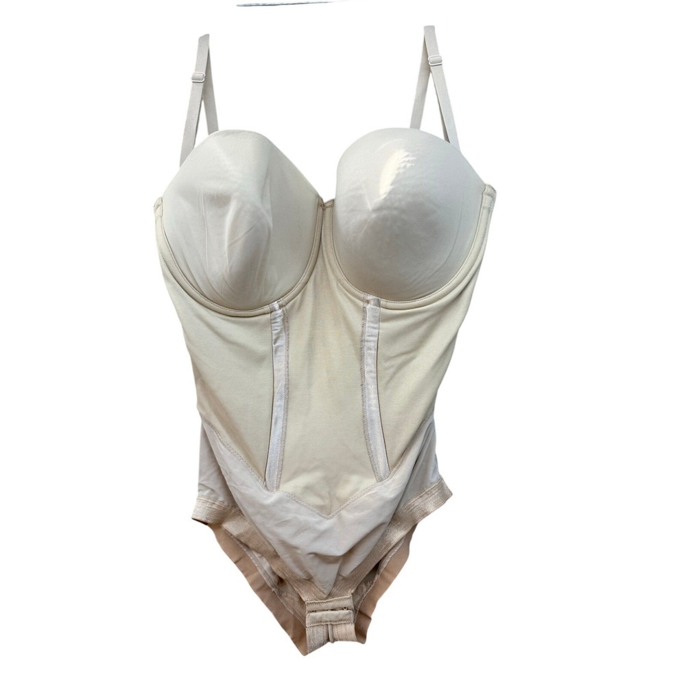 Flexees Maidenform Strapless Shapewear Bodysuit 40DD Beige Control Slimming Body